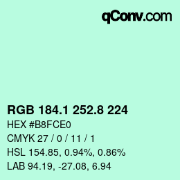 Color code: RGB 184.1 252.8 224 | qconv.com