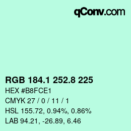 Color code: RGB 184.1 252.8 225 | qconv.com