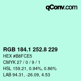 Color code: RGB 184.1 252.8 229 | qconv.com
