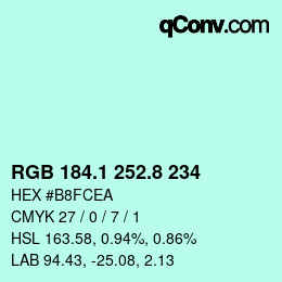 Color code: RGB 184.1 252.8 234 | qconv.com