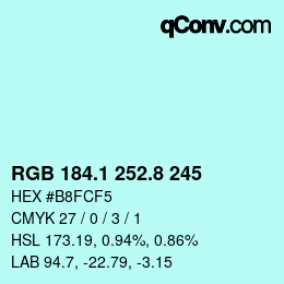 Color code: RGB 184.1 252.8 245 | qconv.com