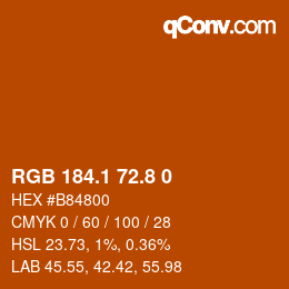 Color code: RGB 184.1 72.8 0 | qconv.com