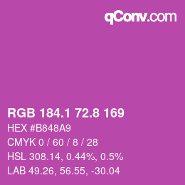 カラーコード: RGB 184.1 72.8 169 | qconv.com