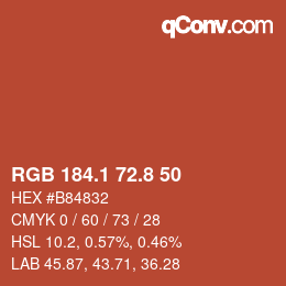 カラーコード: RGB 184.1 72.8 50 | qconv.com