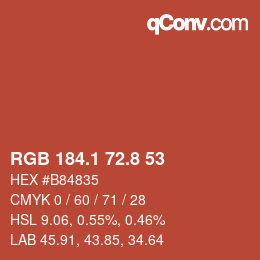 カラーコード: RGB 184.1 72.8 53 | qconv.com