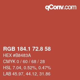 カラーコード: RGB 184.1 72.8 58 | qconv.com
