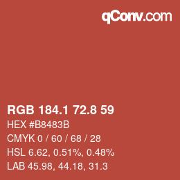 カラーコード: RGB 184.1 72.8 59 | qconv.com