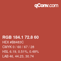 カラーコード: RGB 184.1 72.8 60 | qconv.com