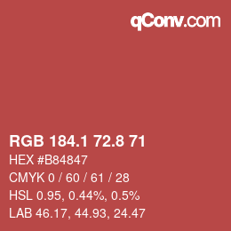Farbcode: RGB 184.1 72.8 71 | qconv.com