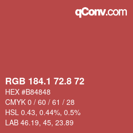 カラーコード: RGB 184.1 72.8 72 | qconv.com