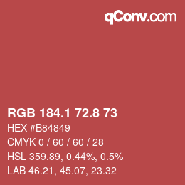カラーコード: RGB 184.1 72.8 73 | qconv.com