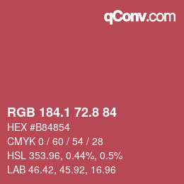 カラーコード: RGB 184.1 72.8 84 | qconv.com