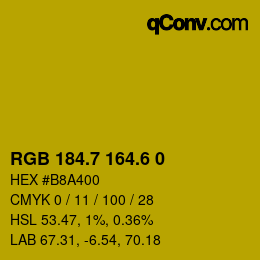 カラーコード: RGB 184.7 164.6 0 | qconv.com