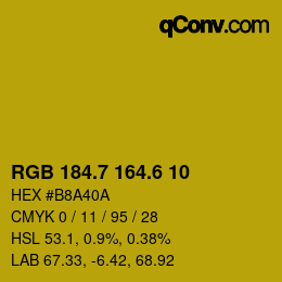 カラーコード: RGB 184.7 164.6 10 | qconv.com