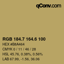カラーコード: RGB 184.7 164.6 100 | qconv.com