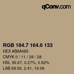 カラーコード: RGB 184.7 164.6 133 | qconv.com