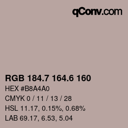 カラーコード: RGB 184.7 164.6 160 | qconv.com
