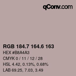 カラーコード: RGB 184.7 164.6 163 | qconv.com