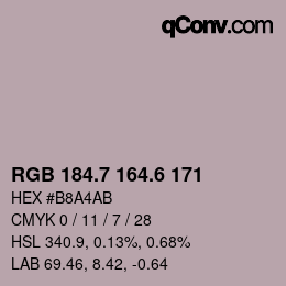 カラーコード: RGB 184.7 164.6 171 | qconv.com