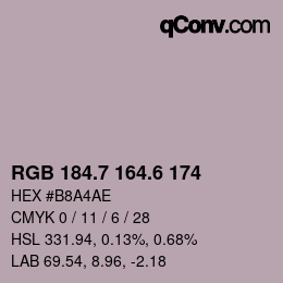 カラーコード: RGB 184.7 164.6 174 | qconv.com