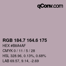 カラーコード: RGB 184.7 164.6 175 | qconv.com
