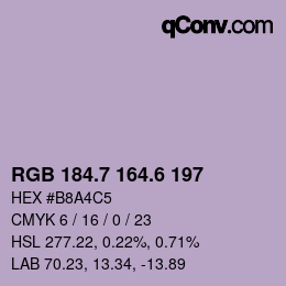 カラーコード: RGB 184.7 164.6 197 | qconv.com