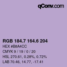 カラーコード: RGB 184.7 164.6 204 | qconv.com