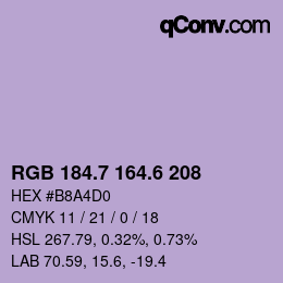 カラーコード: RGB 184.7 164.6 208 | qconv.com