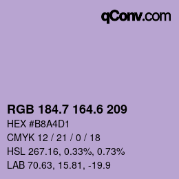 カラーコード: RGB 184.7 164.6 209 | qconv.com