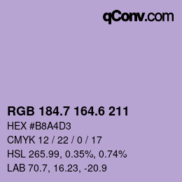 カラーコード: RGB 184.7 164.6 211 | qconv.com