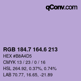 カラーコード: RGB 184.7 164.6 213 | qconv.com