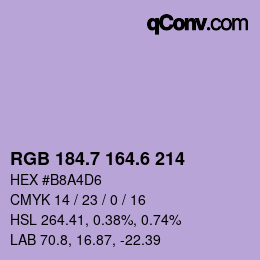 カラーコード: RGB 184.7 164.6 214 | qconv.com