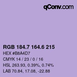 カラーコード: RGB 184.7 164.6 215 | qconv.com