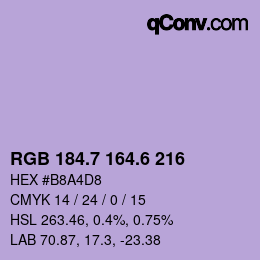 カラーコード: RGB 184.7 164.6 216 | qconv.com