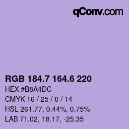 カラーコード: RGB 184.7 164.6 220 | qconv.com