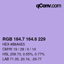 カラーコード: RGB 184.7 164.6 229 | qconv.com