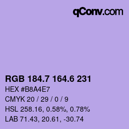 カラーコード: RGB 184.7 164.6 231 | qconv.com
