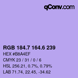カラーコード: RGB 184.7 164.6 239 | qconv.com