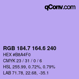 カラーコード: RGB 184.7 164.6 240 | qconv.com
