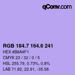 カラーコード: RGB 184.7 164.6 241 | qconv.com