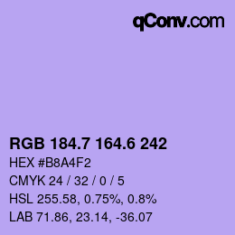 カラーコード: RGB 184.7 164.6 242 | qconv.com