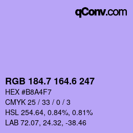 カラーコード: RGB 184.7 164.6 247 | qconv.com