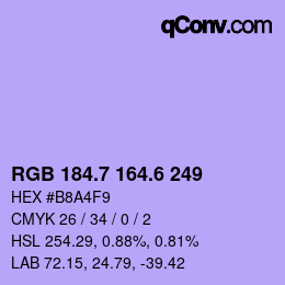 カラーコード: RGB 184.7 164.6 249 | qconv.com