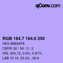 カラーコード: RGB 184.7 164.6 250 | qconv.com