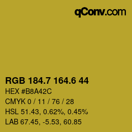 カラーコード: RGB 184.7 164.6 44 | qconv.com
