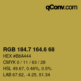 カラーコード: RGB 184.7 164.6 68 | qconv.com