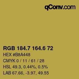 カラーコード: RGB 184.7 164.6 72 | qconv.com