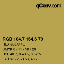 カラーコード: RGB 184.7 164.6 78 | qconv.com