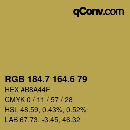 カラーコード: RGB 184.7 164.6 79 | qconv.com