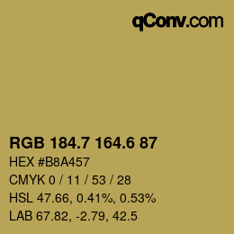 カラーコード: RGB 184.7 164.6 87 | qconv.com